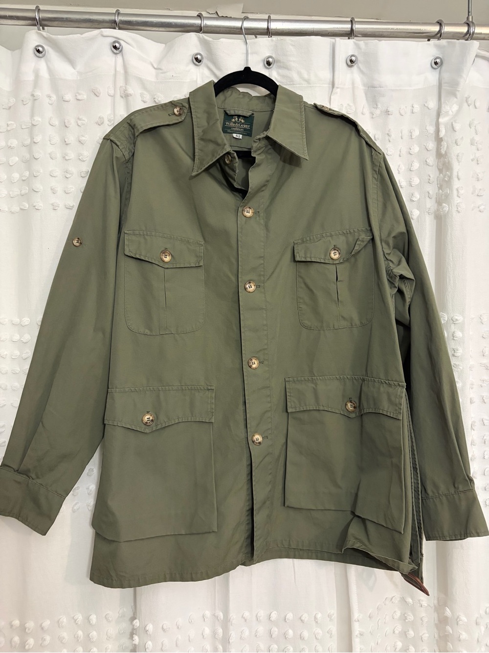 Willis & Geiger Men's Olive Green Military Utility Belted Field Jacket Size 42